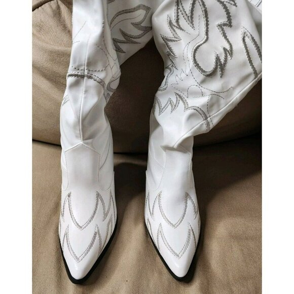 Size 5.5 Dolls Kill Pure Love Bandit Cowgirl Boots White Embroidered Iridescent - Picture 2 of 12